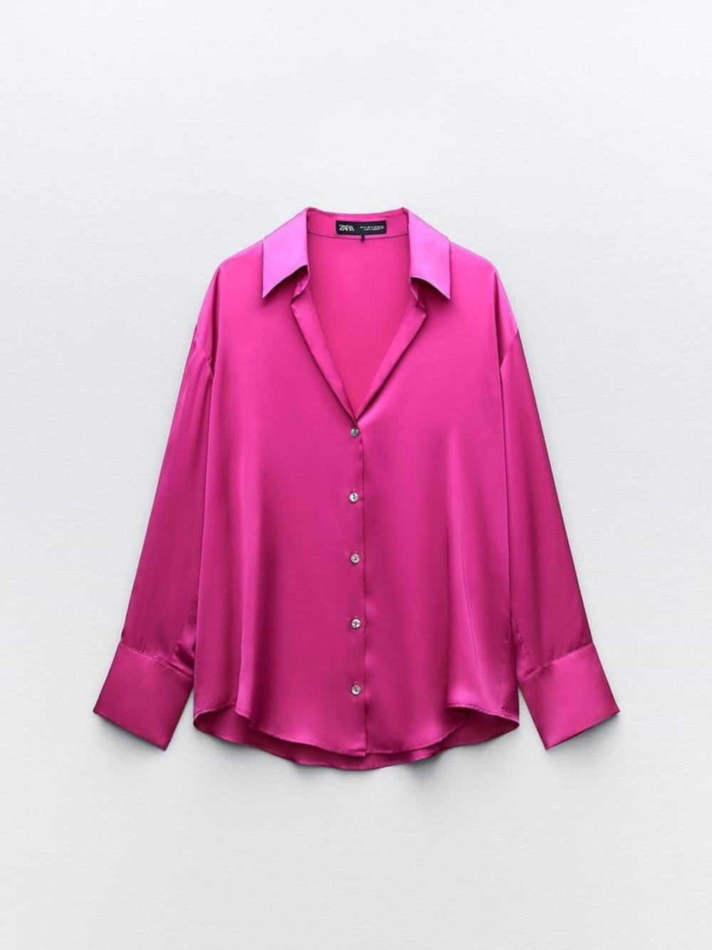Zara Hot Pink Satin Feel Button Down Shirt Size XL